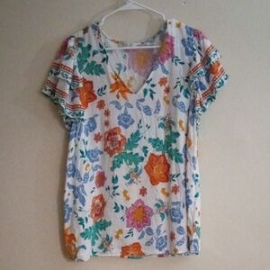 Rachel Zoe Floral Blouse in Pink and Teal